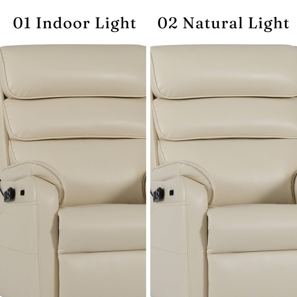 Irene House 9188S Pro cream white breathable faux leather upholstery compared under indoor light and natural light
