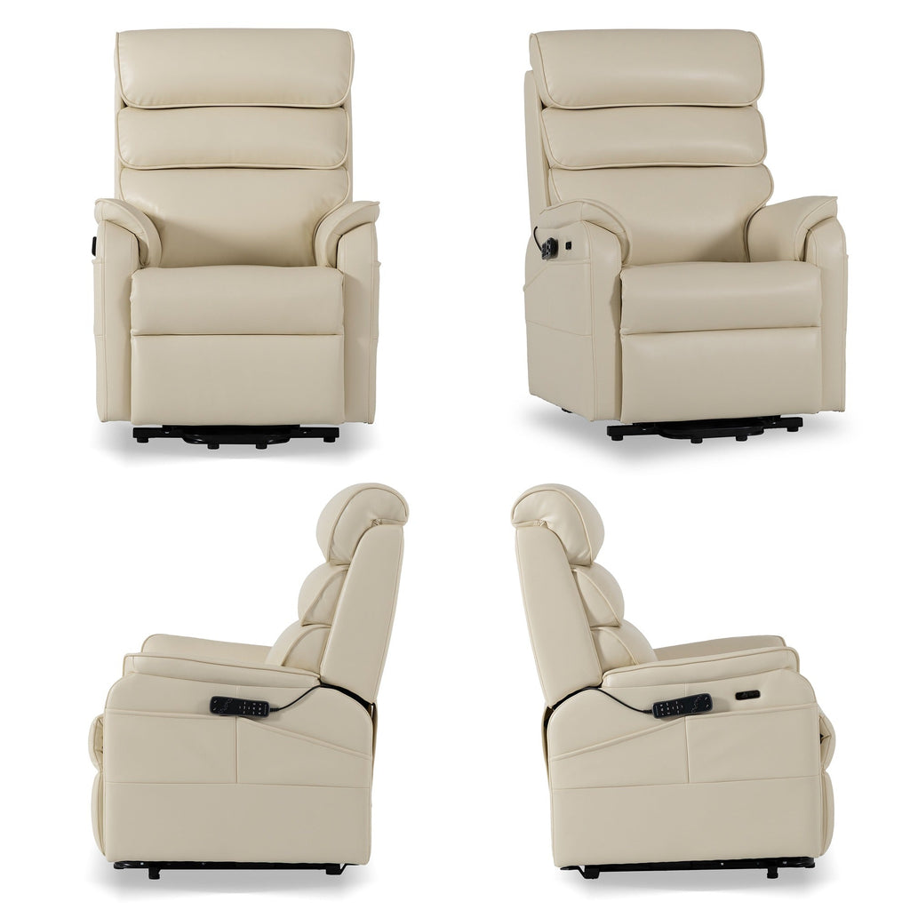 Irene House 9188S Pro in cream white breathable faux leather shown from four angles — front, side, upright and reclined