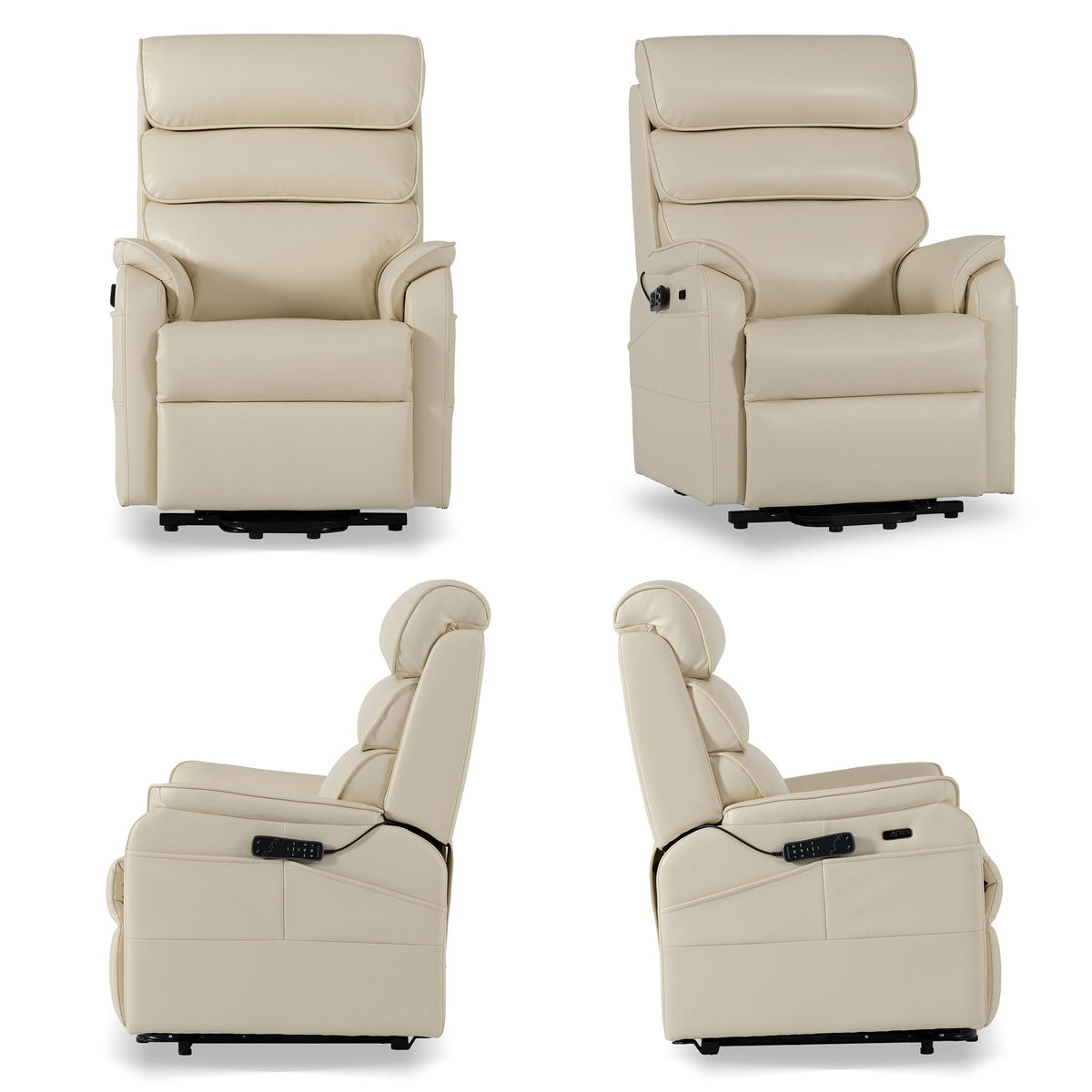 Irene House 9188S Pro in cream white breathable faux leather shown from four angles — front, side, upright and reclined