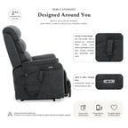 Irene House 9188T tall dark gray chenille power lift recliner, 2nd generation upgrade with four higher side pockets and USB-A and USB-C charging ports
