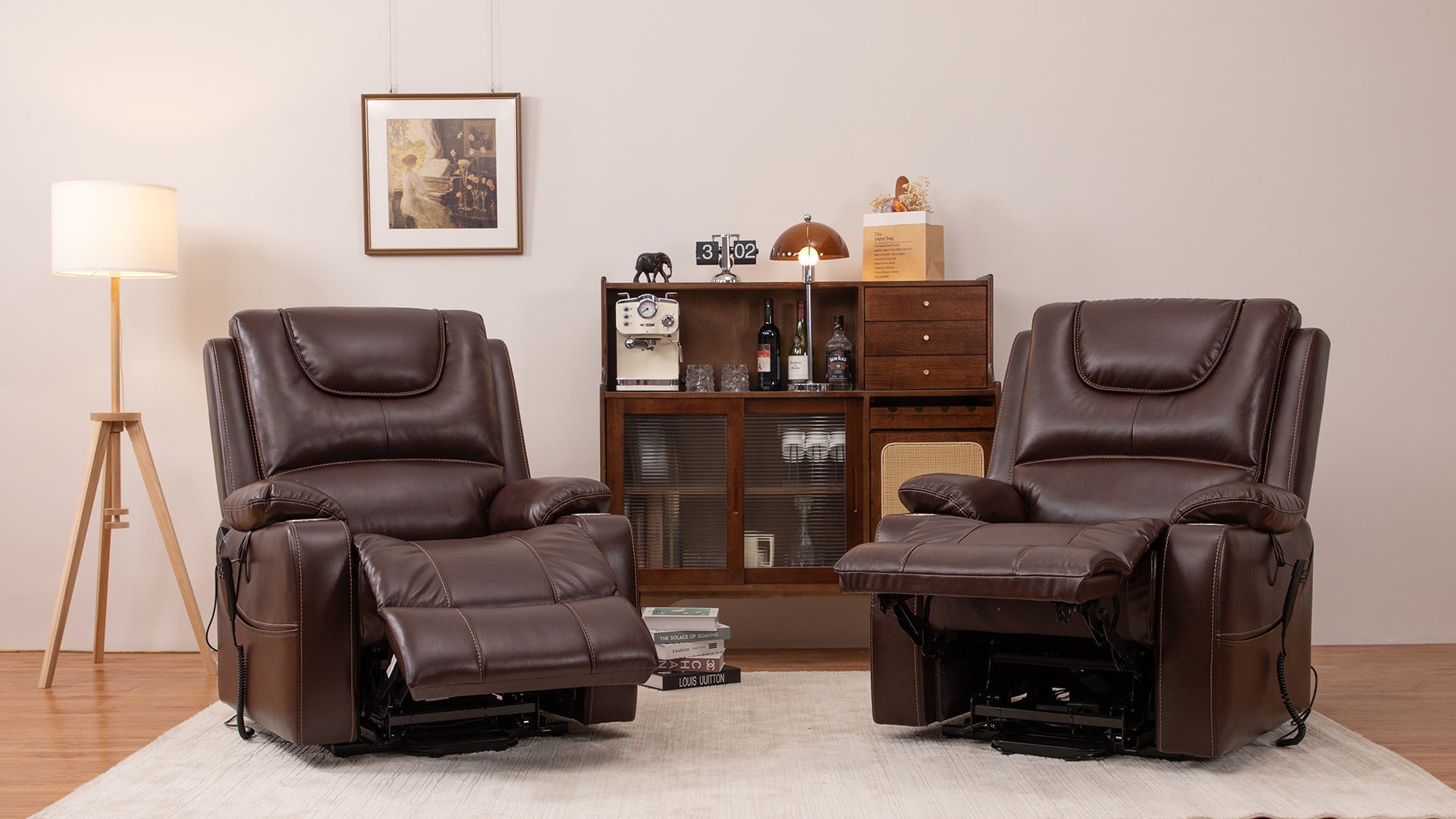 9196 Large Power Lift Recliner – Dual Motor, Cup Holder, Lay Flat, Heat & Massage