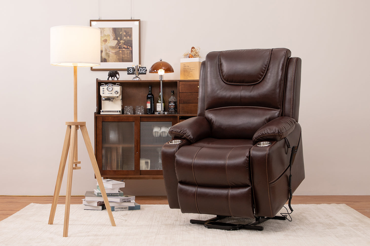 9196 Large Power Lift Recliner – Dual Motor, Cup Holder, Lay Flat, Heat & Massage
