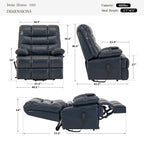 Irene House 9205 big and tall lift recliner dimensions in blue breathable leather — 400 lb capacity, for users 5'7" to 6'3", 40.5 inch overall width, 27.5 inch seat width, 77.5 inch reclined length, 105 to 180 degree recline