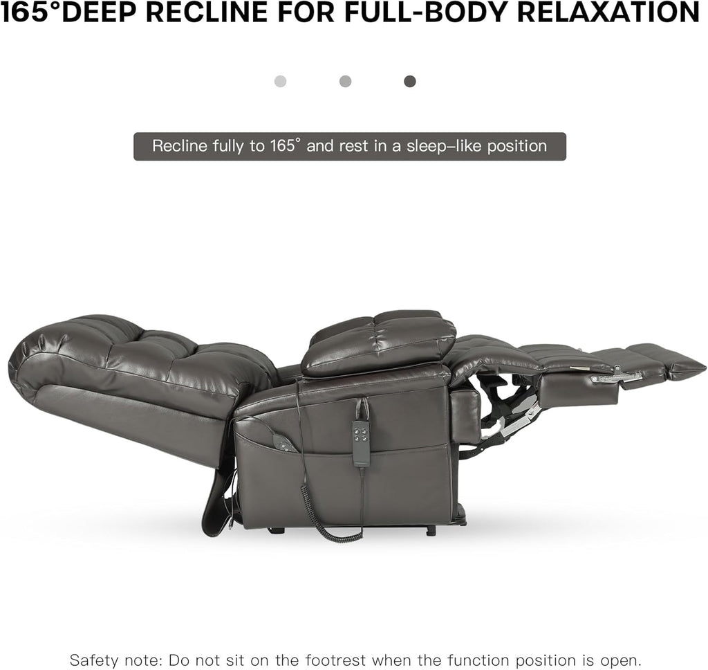 Irene House 9205 EWT500 gray breathable leather reclined to 165 degrees for full-body relaxation, built for big and tall users up to 500 lbs