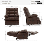 Irene House 9205L big and tall lift recliner dimensions in brown breathable leather — 400 lb capacity, for users 5'7" to 6'6", 40.5 inch overall width, 27.5 inch seat width, 83 inch reclined length, 105 to 180 degree recline