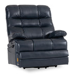 Irene House 9205L Pro big and tall power lift recliner in top grain dark blue leather, 45-degree front view on white