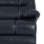 Close-up of the seat and arm stitching on the Irene House 9205L Pro in top grain dark blue leather