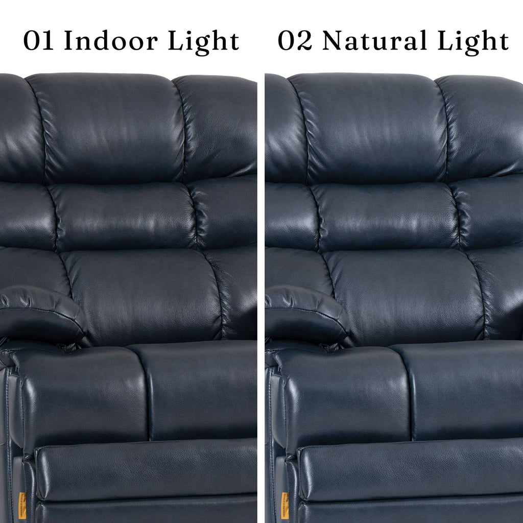 Irene House 9205L Pro top grain dark blue leather compared under indoor light and natural light