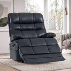 Irene House 9205L Pro in top grain dark blue leather in a living room with the footrest extended