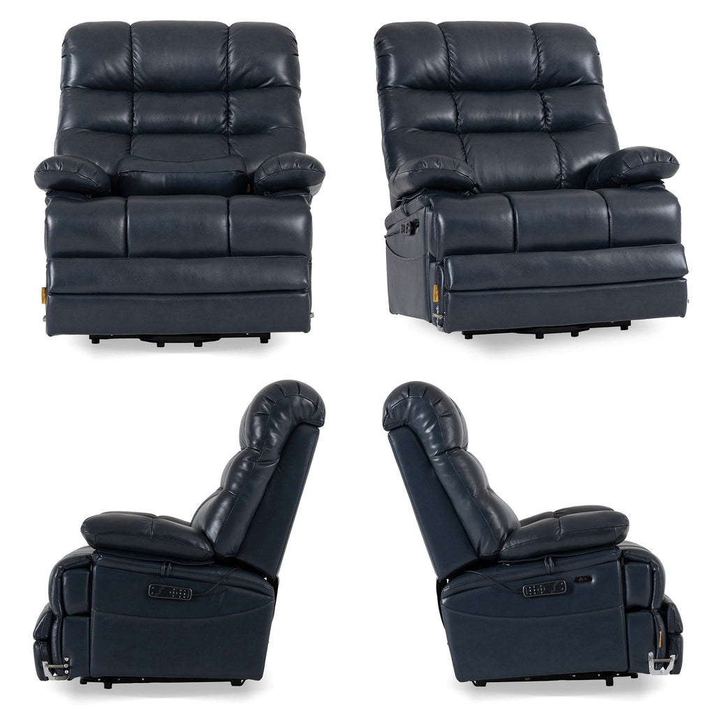 Irene House 9205L Pro in top grain dark blue leather from four angles — front, side, upright and reclined