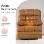 Irene House 9205L Pro in top grain yellow brown showing four-point vibration massage and dual-zone heating at the lumbar and seat