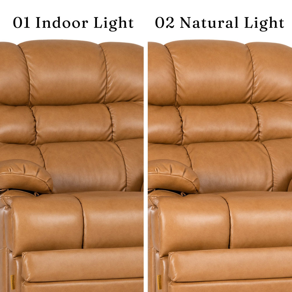 Irene House 9205L Pro top grain yellow brown leather compared under indoor light and natural light