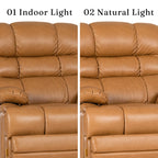 Irene House 9205L Pro top grain yellow brown leather compared under indoor light and natural light