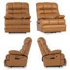 Irene House 9205L Pro in top grain yellow brown leather from four angles — front, side, upright and reclined — showing the 27.5 inch seat on a 40.5 inch frame