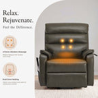 Heat and massage graphic for the Irene House 9188E gray breathable leather, showing the 4-point vibration massage points and dual-zone heating areas in the backrest and seat