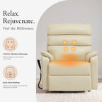 Heat and massage graphic for the Irene House 9188E cream white breathable leather, showing the 4-point vibration massage points and dual-zone heating areas in the backrest and seat