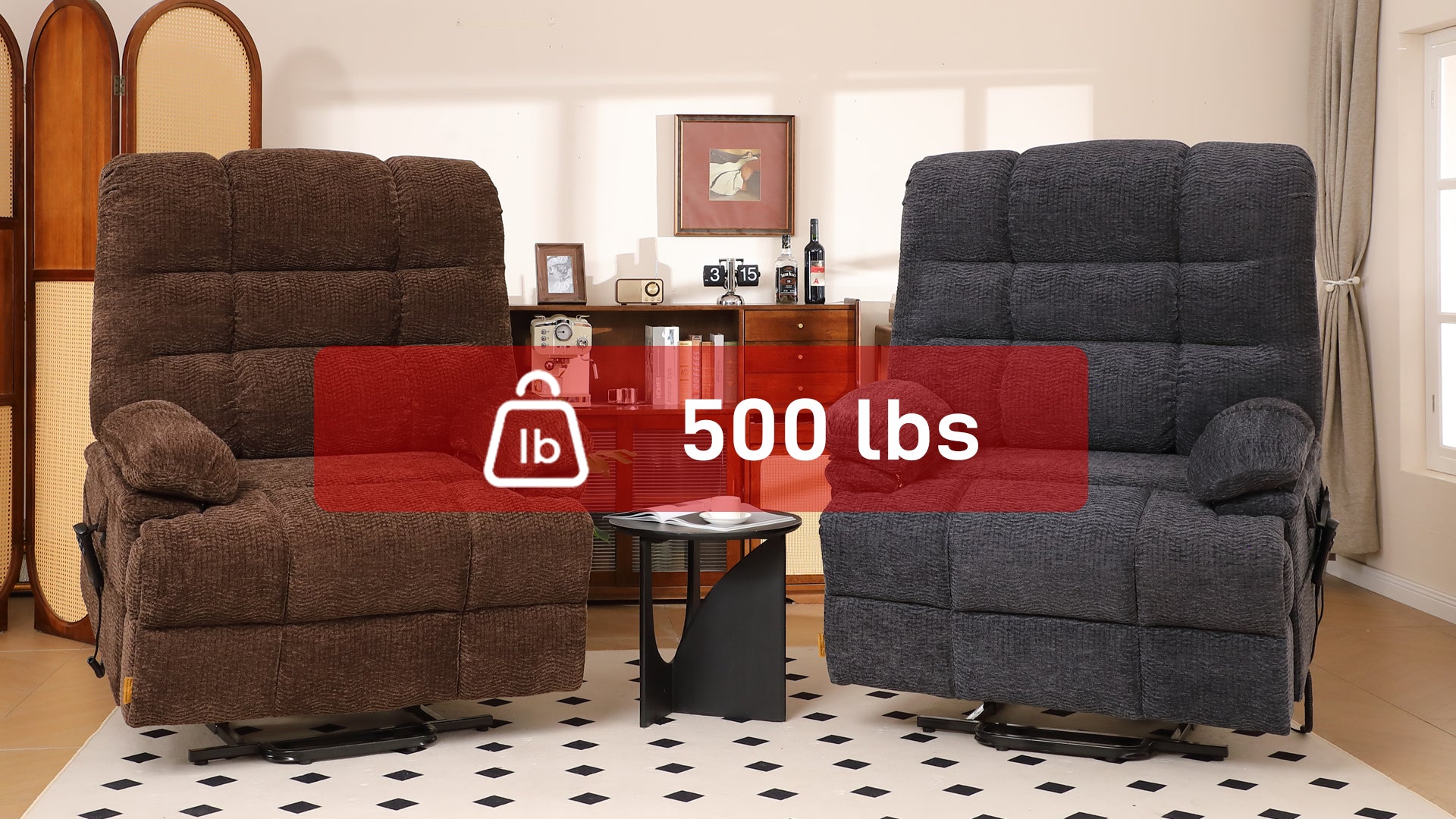 9205 EW500 Big & Tall Lift Recliner & Chair - 500 LBS Lay Flat Infinite Position