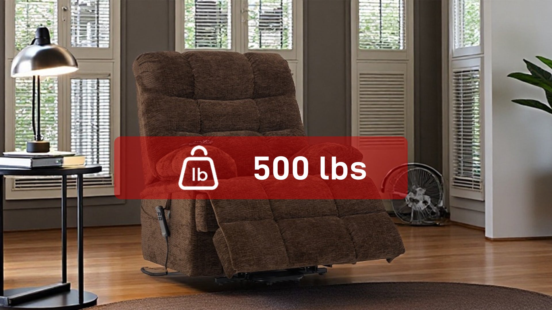 9205 EW500 Big & Tall Lift Recliner & Chair - 500 LBS Lay Flat Infinite Position(Extra-Wide/Tall, Chenille Dark Brown)