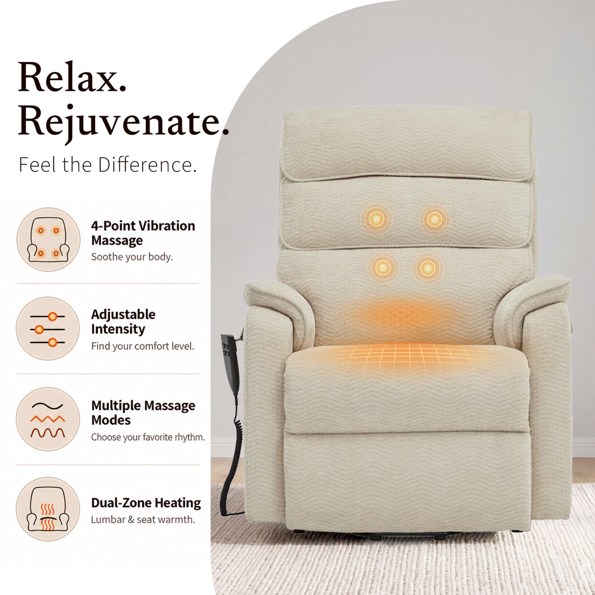 9188 Power Lift Recliner – Dual Motor, Lay Flat, Heat & Massage
