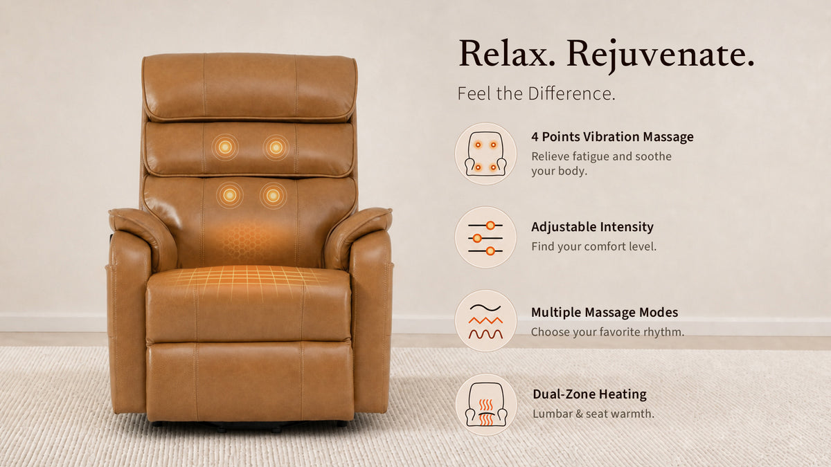 Irene House 9188S Pro four-point vibration massage and dual-zone heating shown at the lumbar and seat