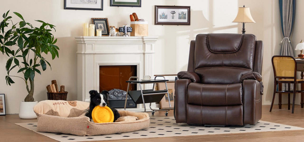 9196 Large Power Lift Recliner With Heating Massage And Cup Holder(Faux Leather Brown)