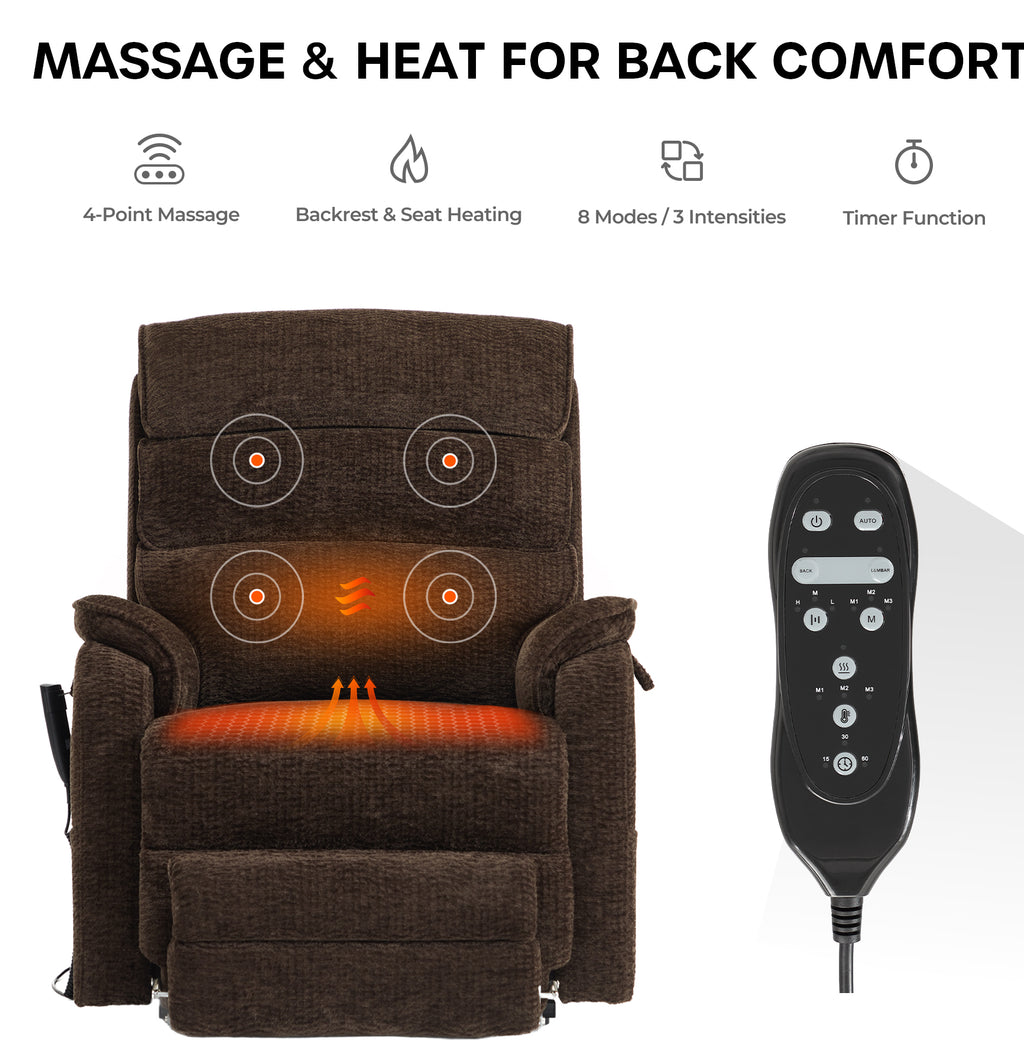 Lift Recliner For Tall Man - Extended Footrest, Lay Flat, Heat&Massage