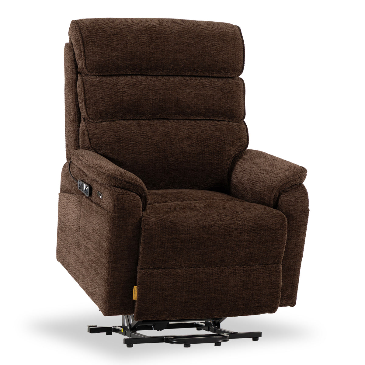 Irene House 9188E Pro oversized power lift recliner in dark brown chenille, raised in the lift position that helps you stand up