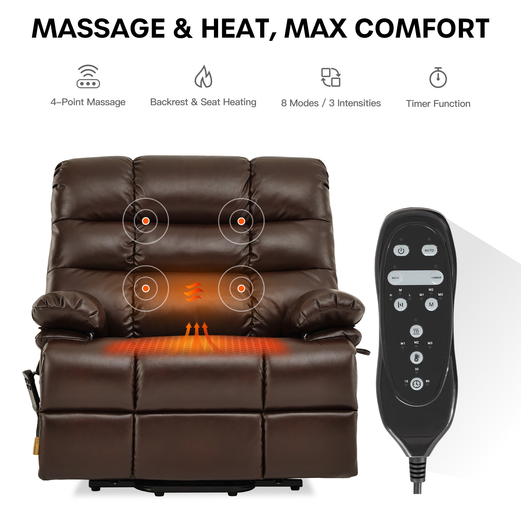 9205 EW500 Extra-Wide Big Man Power Lift Recliner - Triple Motor, 500 LBS, Heat & Massage