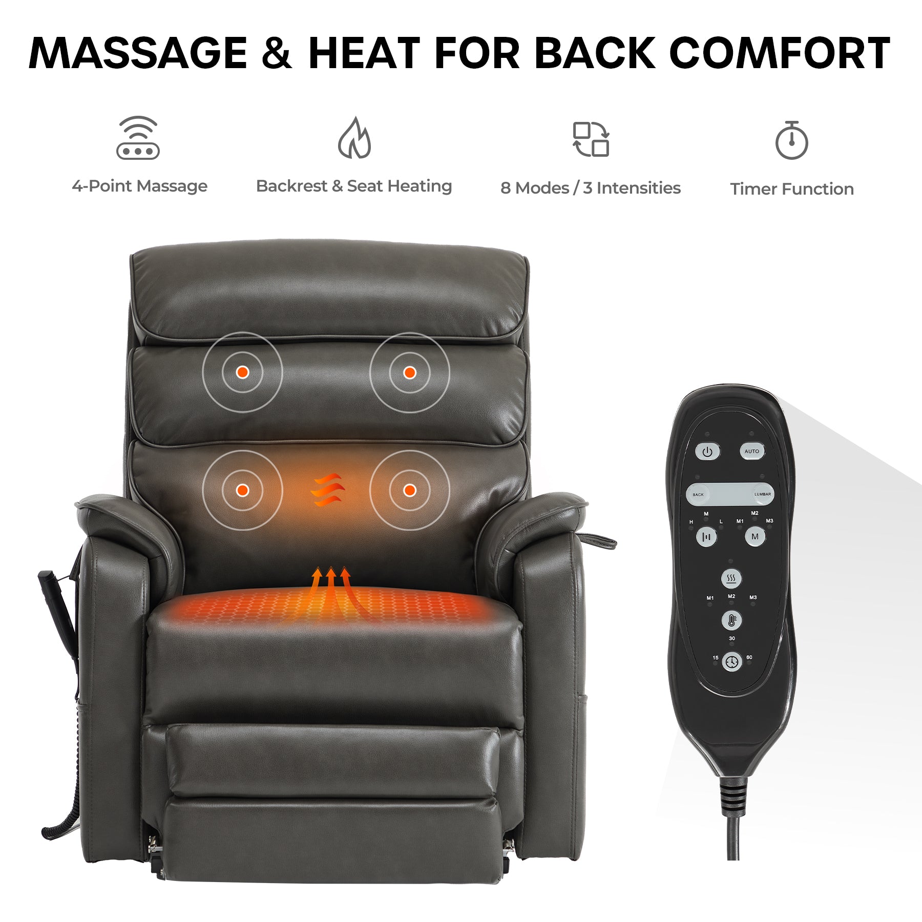 Recliner Chair For Tall People With Extended Footrest, Heat & Massage