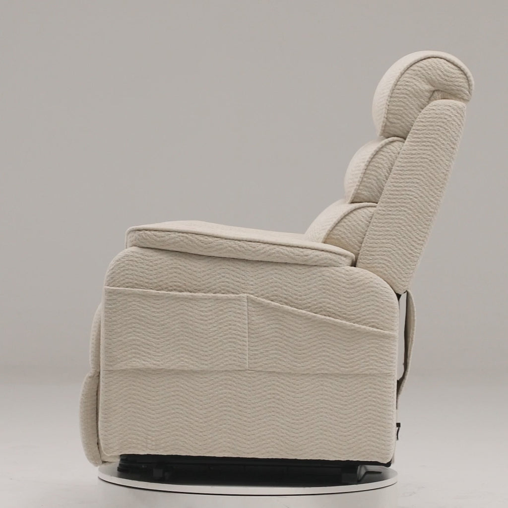 Irene House 9188 Pro Medium triple-motor power lift recliner 360-degree spin, cream white chenille