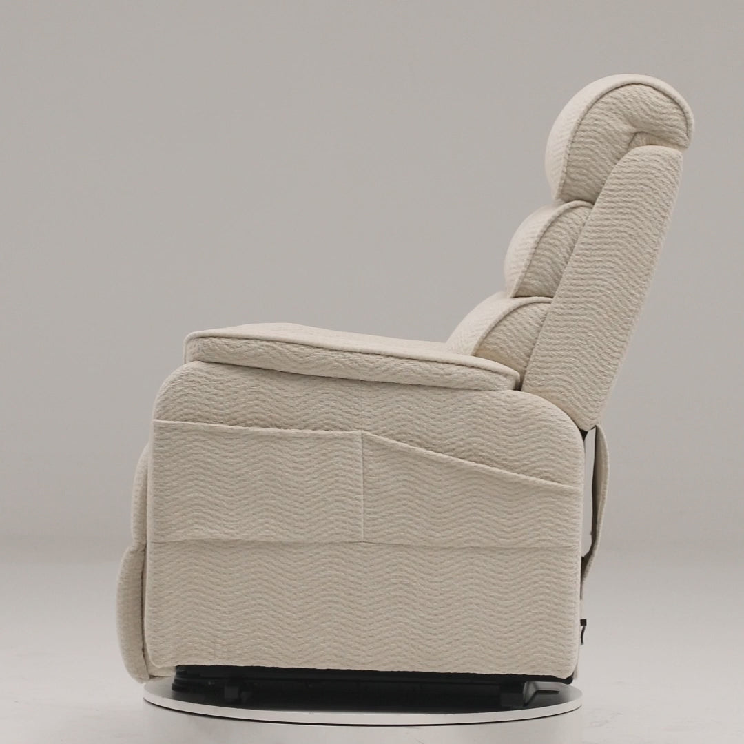 Irene House 9188 Pro Medium triple-motor power lift recliner 360-degree spin, cream white chenille