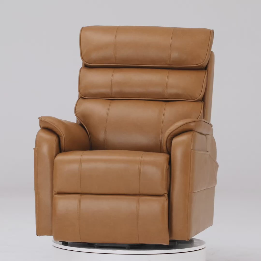 Irene House 9188 Pro Medium triple-motor power lift recliner 360-degree spin, yellow-brown top-grain leather