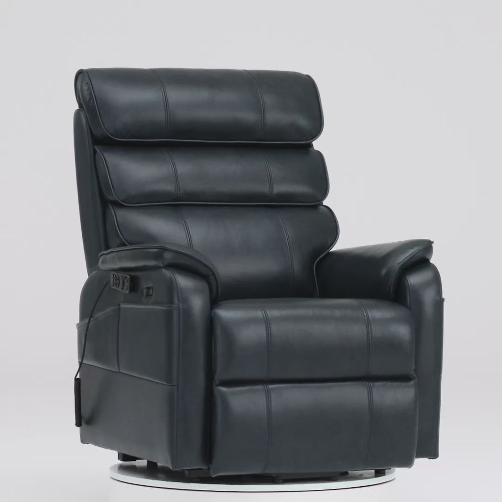 Irene House 9188 Pro Medium triple-motor power lift recliner 360-degree spin, dark blue top-grain leather