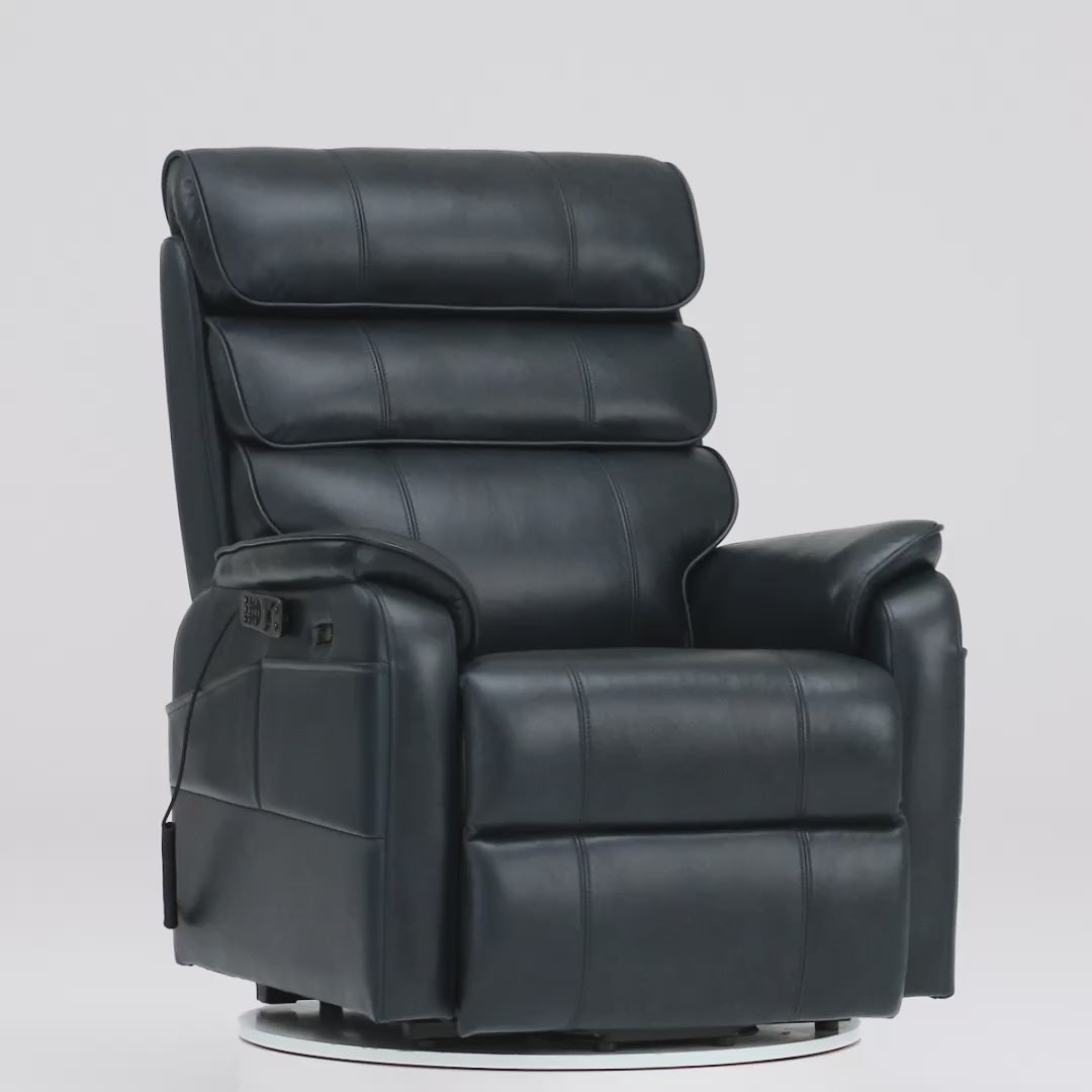 Irene House 9188 Pro Medium triple-motor power lift recliner 360-degree spin, dark blue top-grain leather