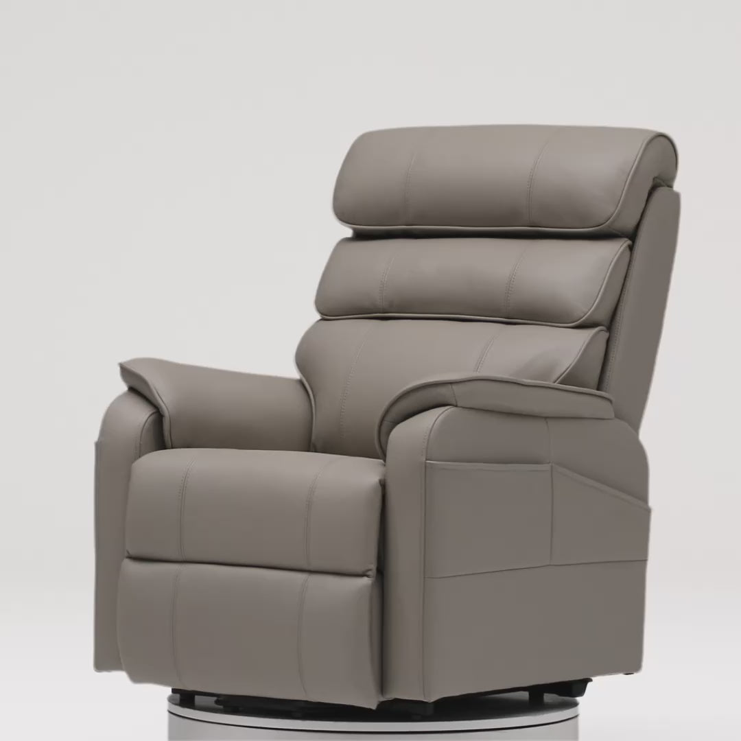 Irene House 9188 Pro Medium triple-motor power lift recliner 360-degree spin, light gray top-grain leather